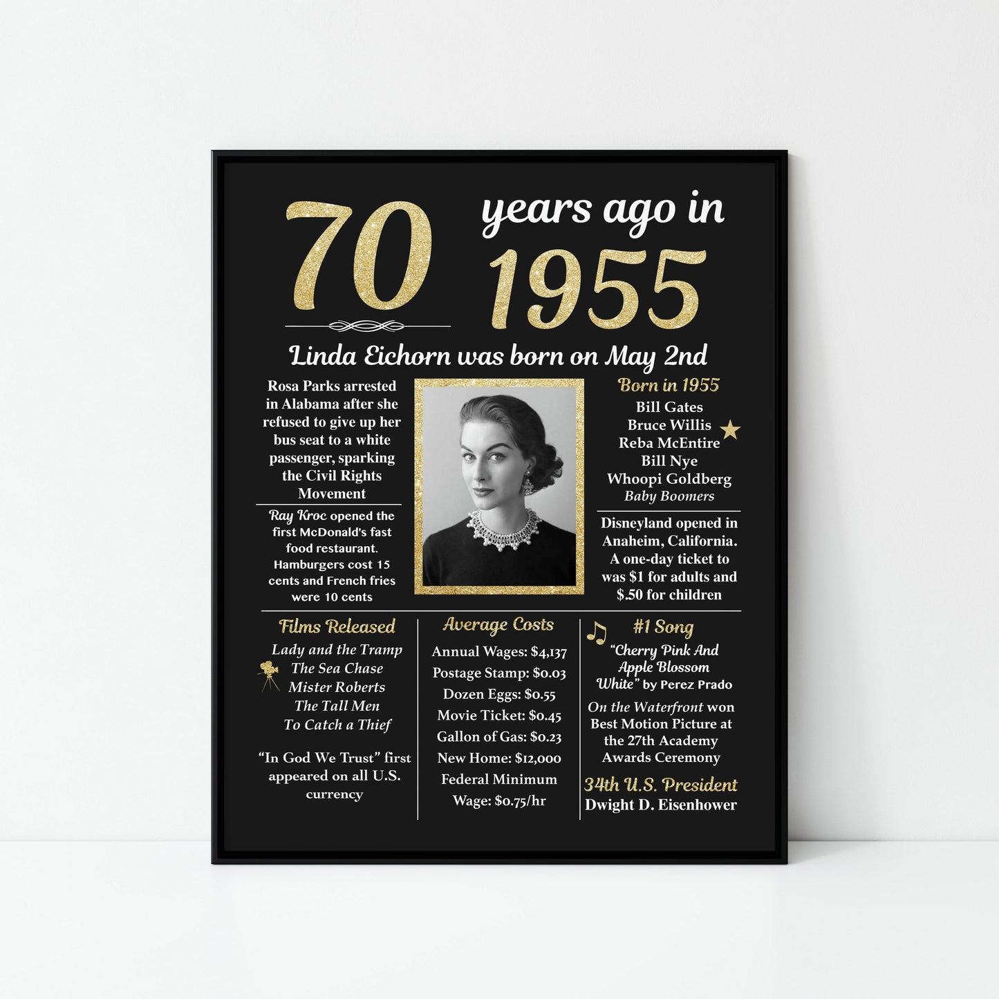 Personalized 1955 70th Birthday | Gold Silver | Back in 1955 | Fun Facts